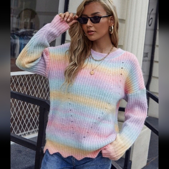 SHEIN Sweaters - Shein Medium Pastel Ombre Oversized Scalloped Sweater